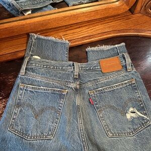 Levi's Wedgie Distressed Blue Cropped Jeans